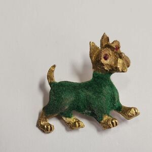Vintage Whimsical Gold and Green Dog Brooch